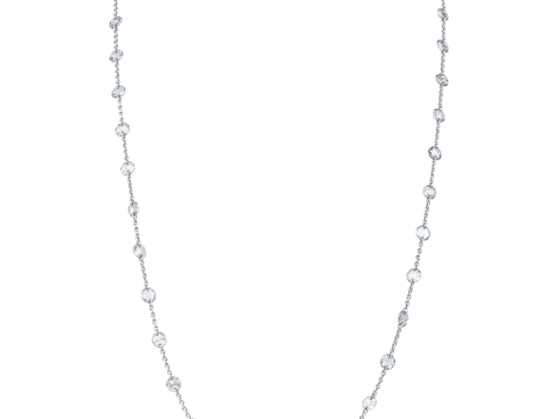 Silver necklace with small round beads.