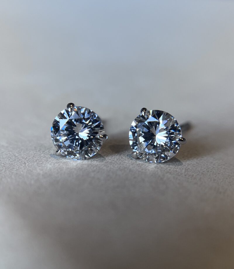 Round Brilliant Cut Diamond Studs, 2.14 Carats