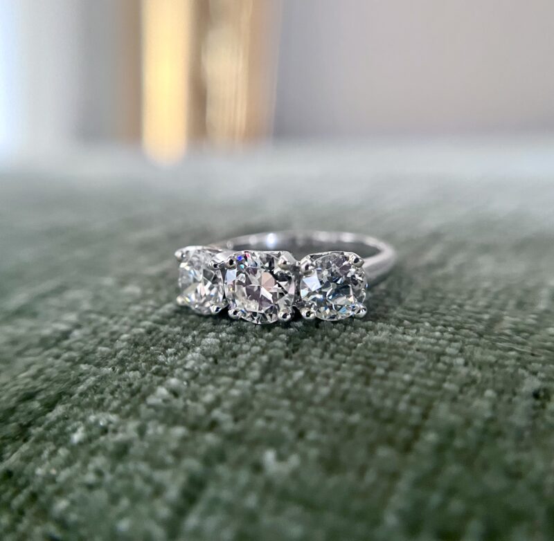 Old European Cut  Diamond Three Stone Ring