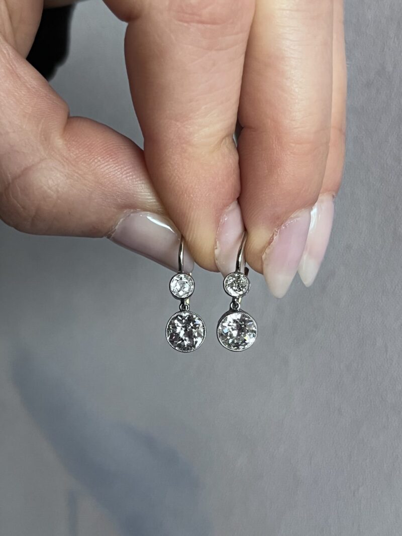Old European Cut Diamond Earrings, 1.59 Carats