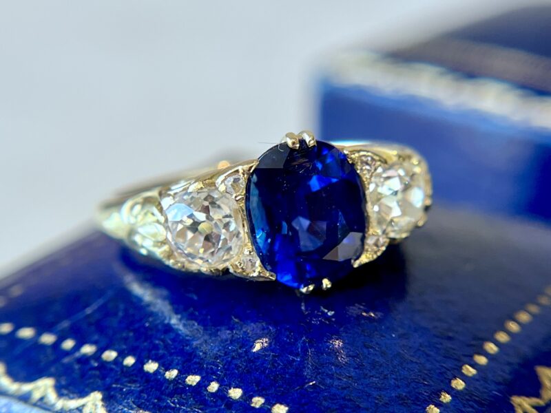 Victorian Ceylon Sapphire and Diamond "Boat" Ring
