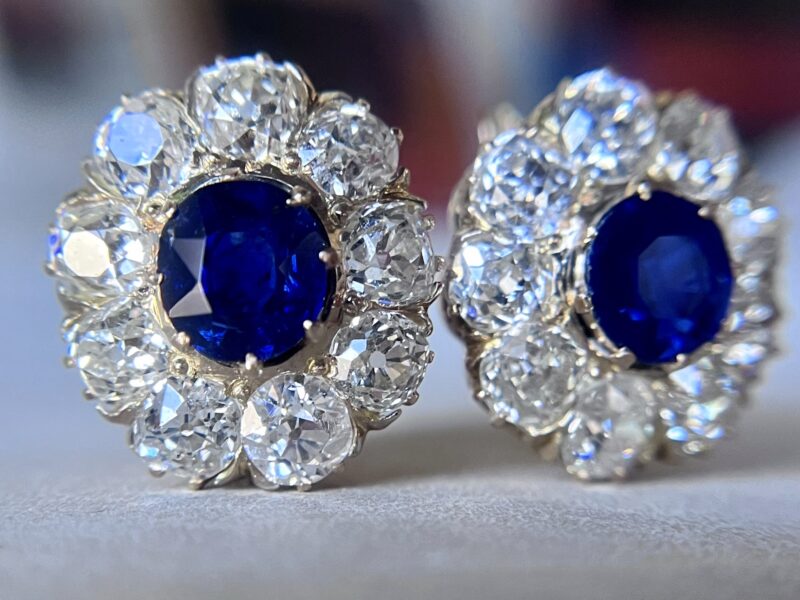 Unheated Victorian Sapphire and Diamond Earrings