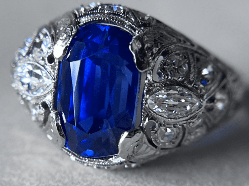 Art Deco Unheated Ceylon Sapphire Ring