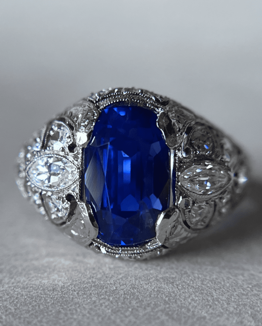 Art Deco Unheated Ceylon Sapphire Ring