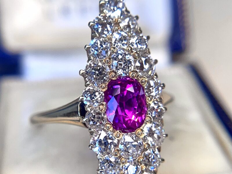 Unheated Burmese Pink Sapphire Navette Ring
