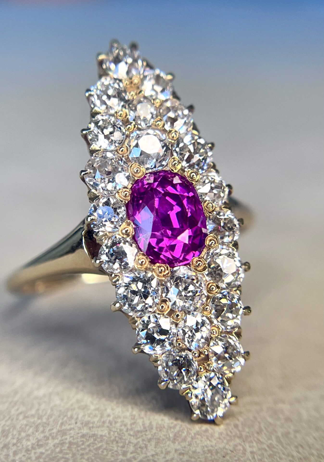 Unheated Burmese Pink Sapphire Navette Ring