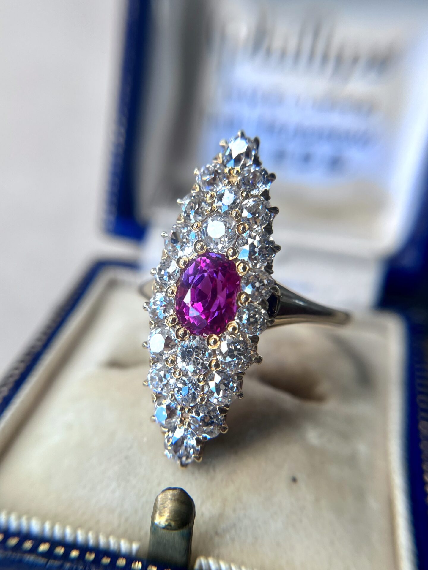 Unheated Burmese Pink Sapphire Navette Ring - Image 4
