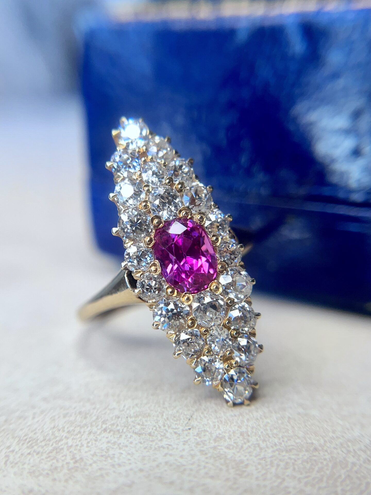 Unheated Burmese Pink Sapphire Navette Ring - Image 3
