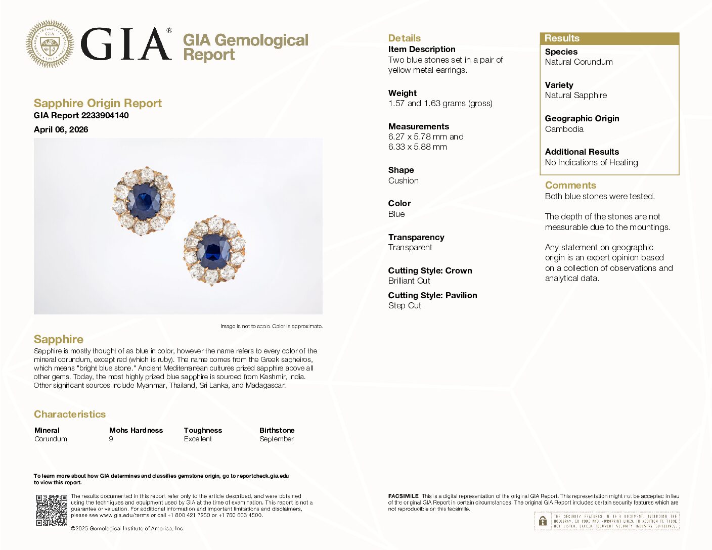 Unheated Pailin Cambodian Sapphire and Old Mine Cut Diamond Earrings - Image 3