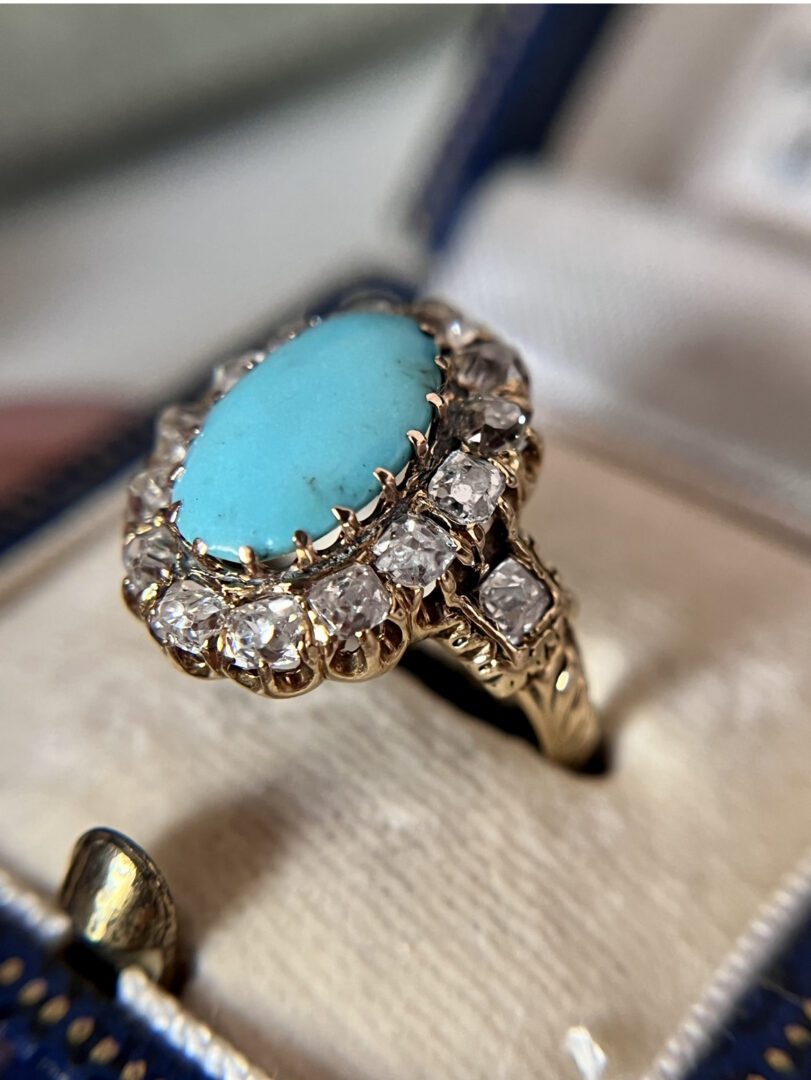 A Victorian Persian Turquoise and Old Mine Cut Diamond Ring - Image 4
