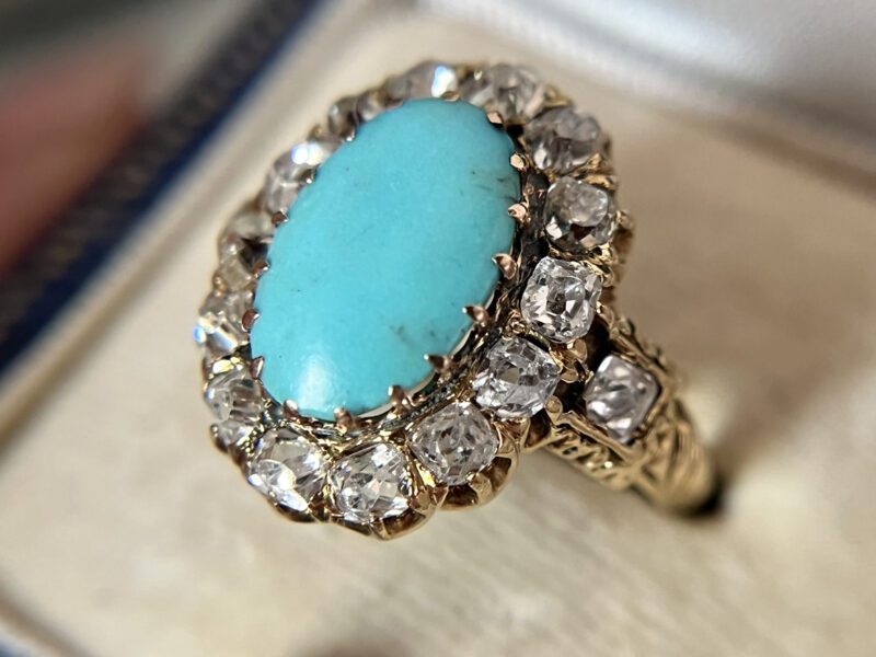 A Victorian Persian Turquoise and Old Mine Cut Diamond Ring