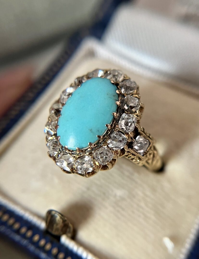 A Victorian Persian Turquoise and Old Mine Cut Diamond Ring