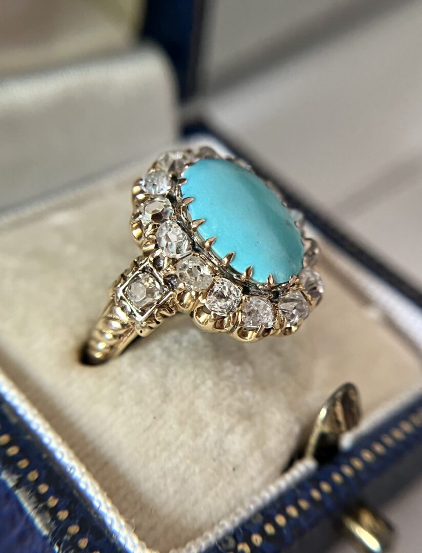 A Victorian Persian Turquoise and Old Mine Cut Diamond Ring - Image 3