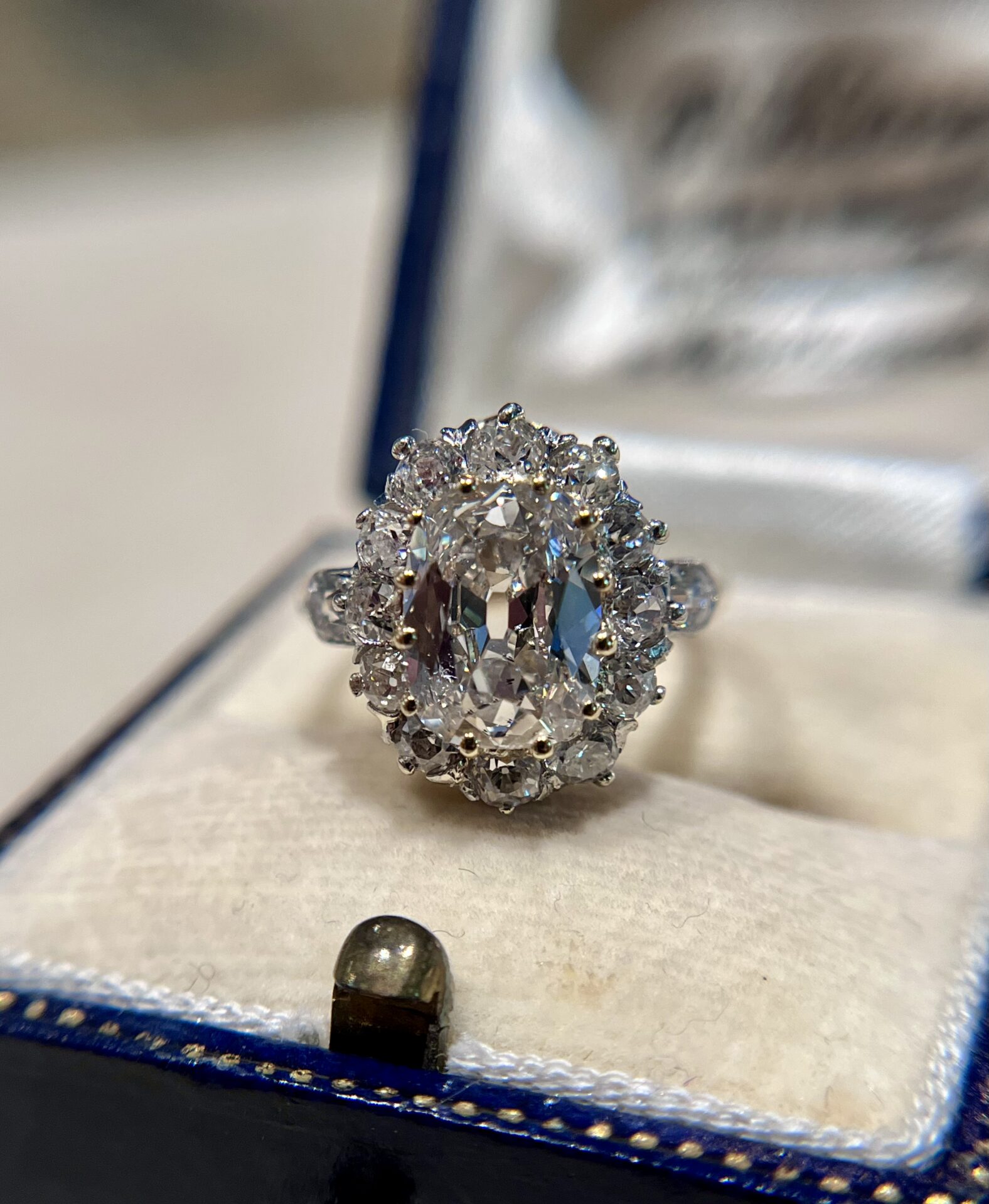 An Old Mine Cut Diamond Cluster Ring