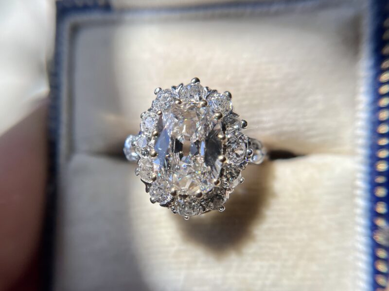 An Old Mine Cut Diamond Cluster Ring