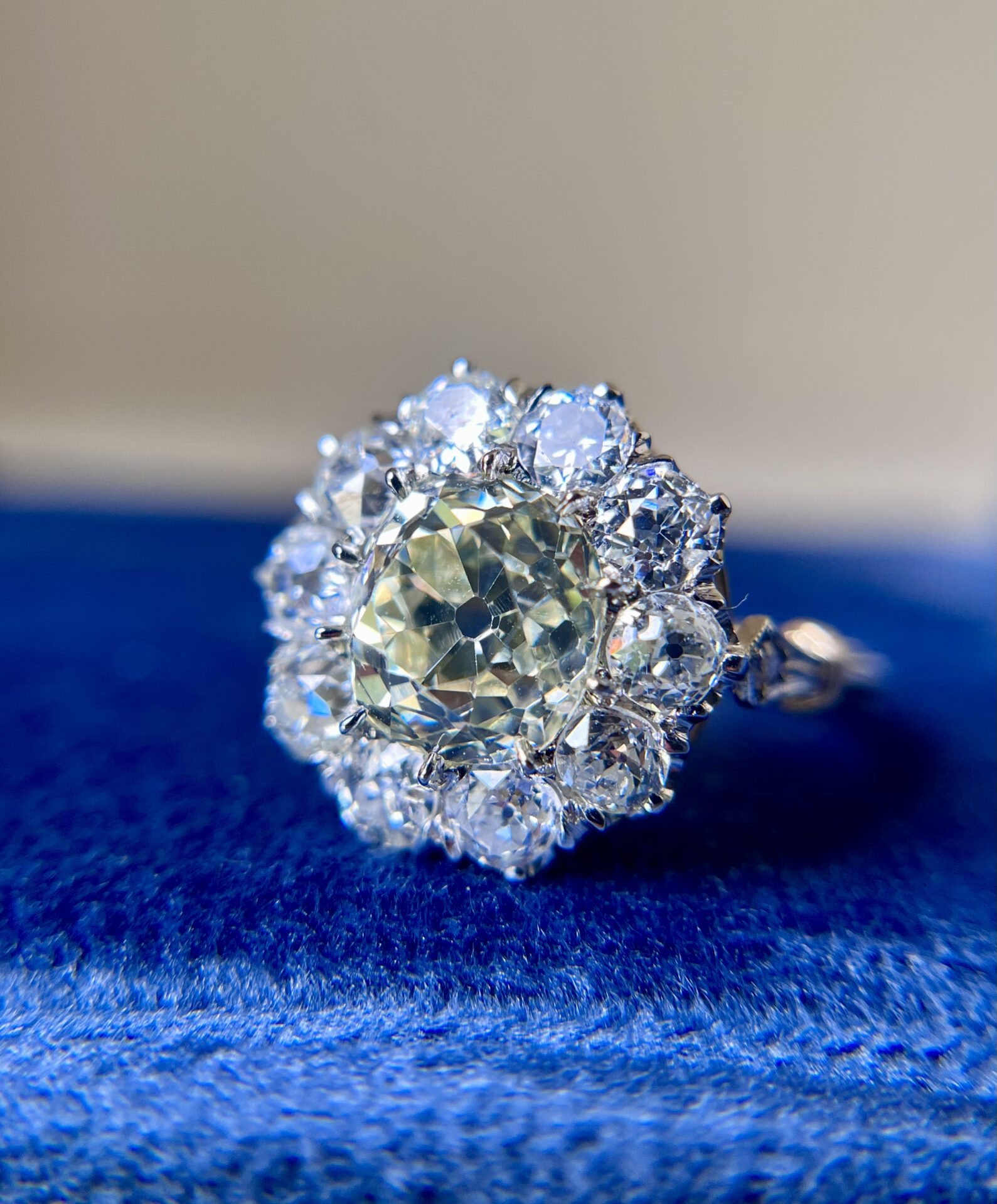 A Custom Old Mine Cut Diamond Cluster Ring - Image 6
